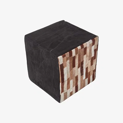 The Range Leather and Suede Brown Tile Patchwork Cube Pouffe - Brown