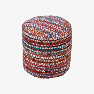 The Range Red and Multi-Colour Chindi Design Circular Bean Filled Pouffe - Multicolour