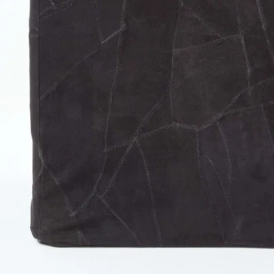 The Range Leather and Suede Black Patchwork Cube Pouffe - Black