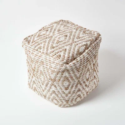 The Range Sierra Diamond Pattern Hemp Cube Bean Filled Pouffe - Natural and white