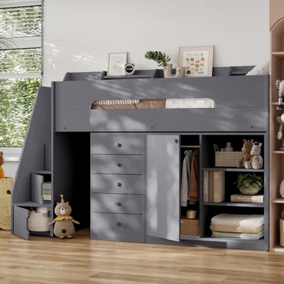 Cuckooland Flair Stepaside Staircase High Sleeper Storage Station Bed Grey