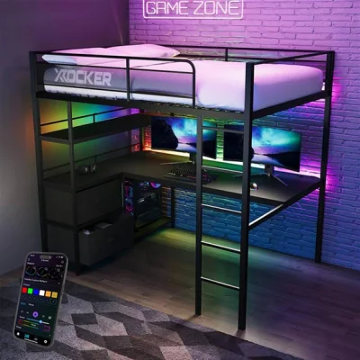 Dunelm X Rocker BattleBunk XL RGB High Sleeper Bed with Corner Desk