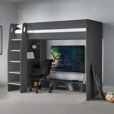 Furniture123 Grey High sleeper Gaming Bed With Desk and Storage - Nebula