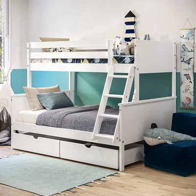 Furniture123 White Wooden Triple Sleeper Bunk Bed with Storage Drawers - Parker