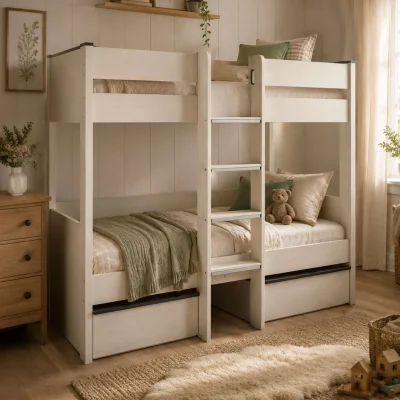 Happy Beds Celeste - Single - Bunk Bed with Two Underbed Drawers - Off-White - Wooden - 3ft