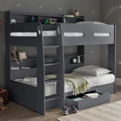 Happy Beds Polaris - Single - Storage Bunk Bed - Anthracite - Wooden - 3ft Single - Happy Beds