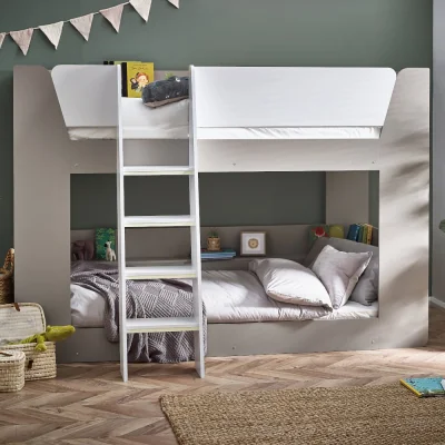 Happy Beds Parsec - Single – Bunk Bed with Angled Ladder - Taupe/White - Wooden - 3ft