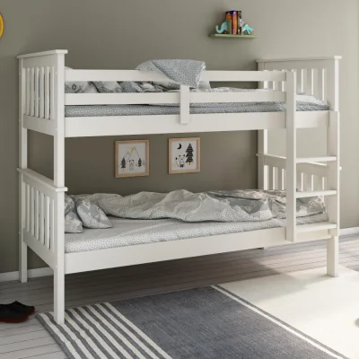 Happy Beds Atlantis - Single - Kids White Solid Pine Wooden Bunk Bed Frame - 3ft - Happy Beds