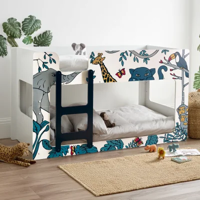 Happy Beds Safari - Single - Wooden Bunk Bed with Animal Graphics - White - Wooden - 3ft - Happy Beds
