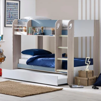 Happy Beds Mars - Single - Kids Bunk Bed - Storage and Underbed Trundle - Pastel Blue - Wooden - 3ft - Happy Beds