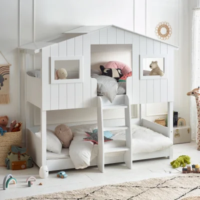Happy Beds Willow - Single - Treehouse Bunk Bed - White - Wood - 3ft - Happy Beds