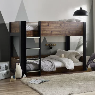 Happy Beds Solomon - Single - Bunk Bed - Rustic and Black - Wooden - 3ft - Happy Beds