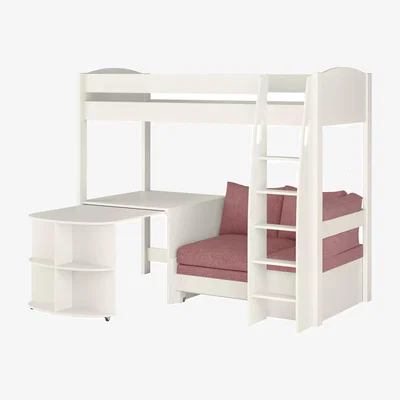 John Lewis Stompa Uno S 22 High Sleeper Bed Frame with Pull-Out Desk, Pink Blossom