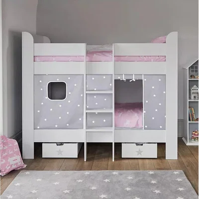 John Lewis Great Little Trading Co Paddington Bunk Bed with Stardust Bed Curtain, Single, White/Grey