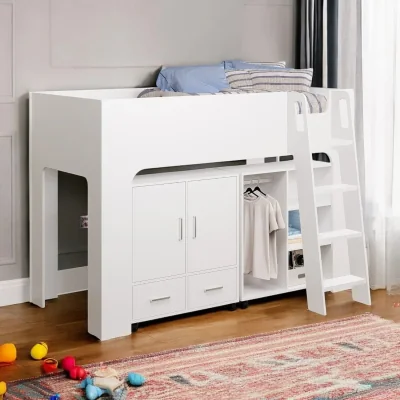 OAT Home Noah Mid Sleeper Cabin Bed With Storage, White