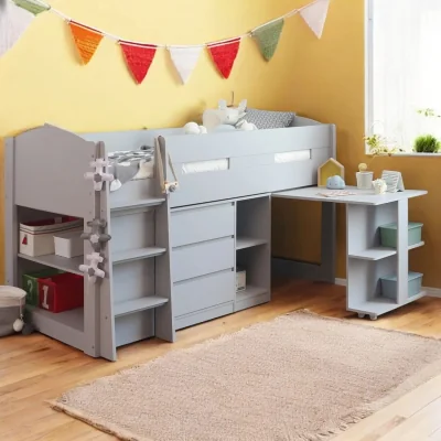 OAT Home Lottie Mid Sleeper Cabin Bed with Desk & Storage, Grey