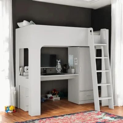 OAT Home Eva High Sleeper Bed With Desk & Storage, Grey