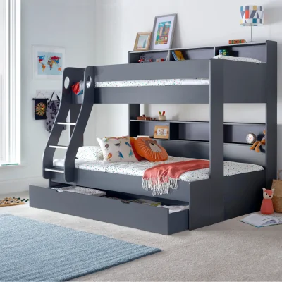 The Range Oliver Onyx Grey Triple Sleeper Storage Bunk Bed And Drawer With Mattress Option - Grey / MDFRubberwood