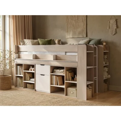 The Range Micah Mid Sleeper Cabin Bed with Pull-Out Desk & Storage - Oak