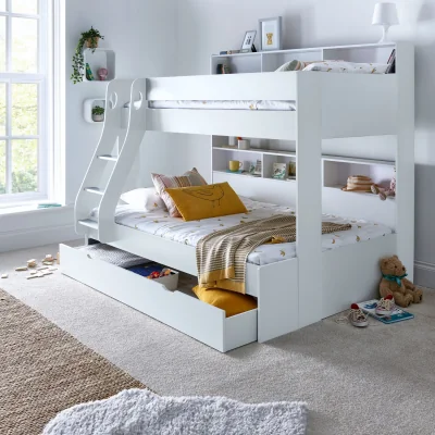 The Range Oliver White Triple Sleeper Storage Bunk Bed With Drawer Options - White / 170kg