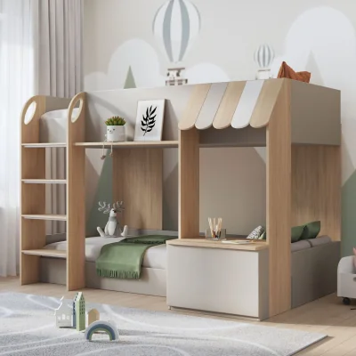 The Range Babyfair Shop-Front Bunk Bed with Desk, Storage Shelves & Ladder - White