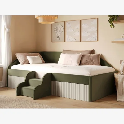The Range Aviana Velvet Low Sleeper Bed with Beige Cord - Green