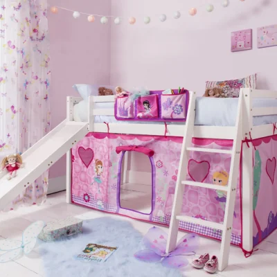The Range Moro Cabin Bed Midsleeper with Slide and Fairies Tent