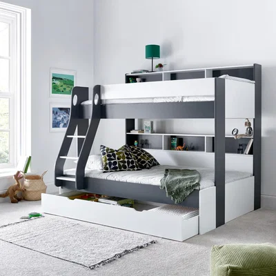 The Range Oliver Triple Sleeper Storage Bunk Bed and Drawer with Mattress - Grey