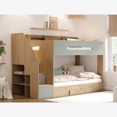 The Range Finn Staircase Bunk Bed Oak and Green - Brown