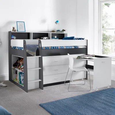 The Range Ersa Grey And White Mid Sleeper Bed With Desk - Grey / 142kg