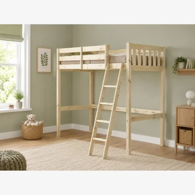The Range Goodwood 3ft Single Pine High Sleeper loft bunk bed, Heavy Duty