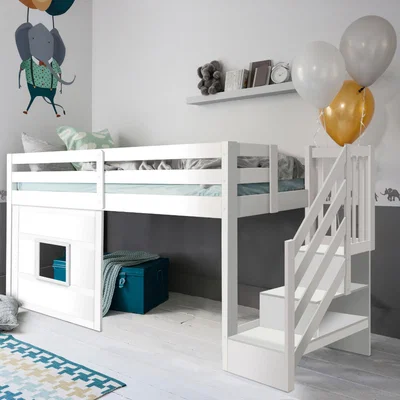 The Range Kasja Staircase Midsleeper Cabin Bed with Window in Classic White - White