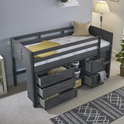 The Range Cozy Solid Pine Mid Sleeper Bed With Storage - Grey