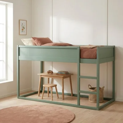 The Range Lykke Midsleeper Cabin Bed Reversible with Ladder in Forest Green - Forest Green