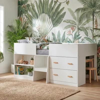 The Range Kalle Kids Midsleeper Bed Low Loft Storage with Drawers White - White