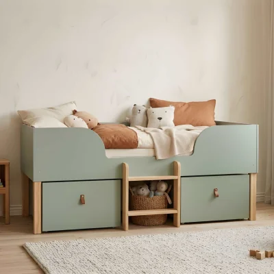 The Range Arvid Shorty Cabin Bed Captains Low Midsleeper with Storage - Forest Green