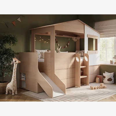 The Range Dreamland House Midsleeper with Slide and Storage - Brown