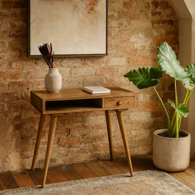 The Range Procida Open Slot Scandi Mango Wood Writing Desk - Natural Oak-like