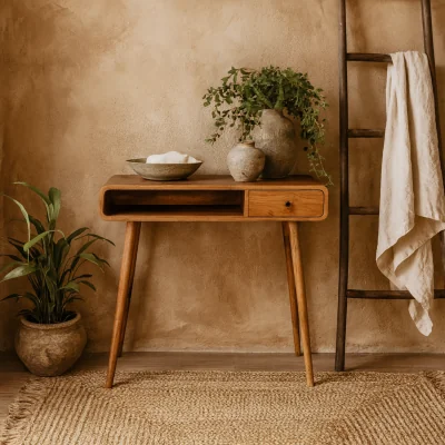 The Range Urbino Mango Wood Writing Desk with Drawer and Shelf Curved Matt Finish - Brown