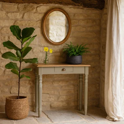 The Range Monteriggioni Hand Painted Mango Wood Writing Desk Nordic Style with Drawer - Brown