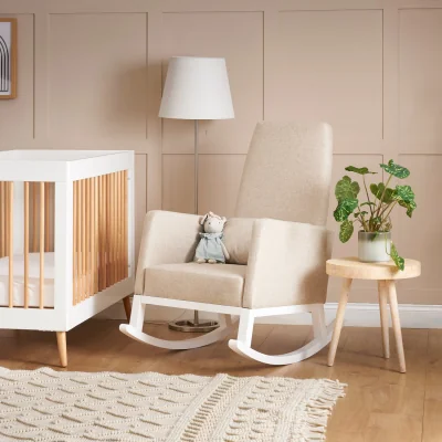 Furniture123 Beige Fabric High Back Rocking Chair - Obaby