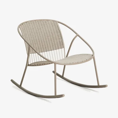 Kave Home Atrani rocking chair in galvanized steel and taupe rope