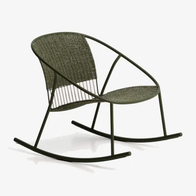Kave Home Atrani rocking chair in galvanized steel and green rope