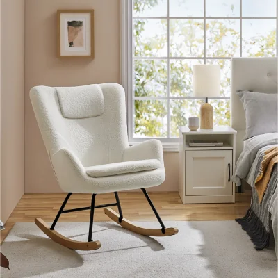 The Range Yaheetech Boucle Upholstered Armchair Rocking Chair with Wood Legs - Ivory