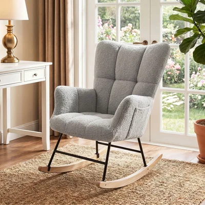The Range HOMCOM Tufted Rocking Chair with Side Pockets - Light Grey
