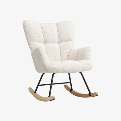 The Range HomeScape Rocking Chair Tufted Upholstered with Metal and Wood Base - Cream