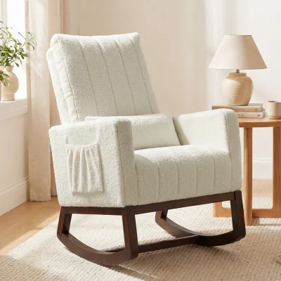 The Range HOMCOM Rocking Chair for Adults, Lounge Rocker w/ Lumbar Pillow, Cream White - Cream