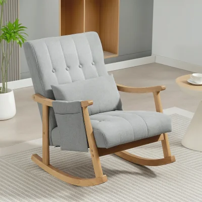 The Range HOMCOM Upholstered Rocking Chair with Lumbar Pillow - Light Grey
