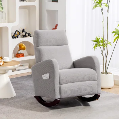 The Range HOMCOM Upholstered Rocking Chair with Side Pockets - Grey