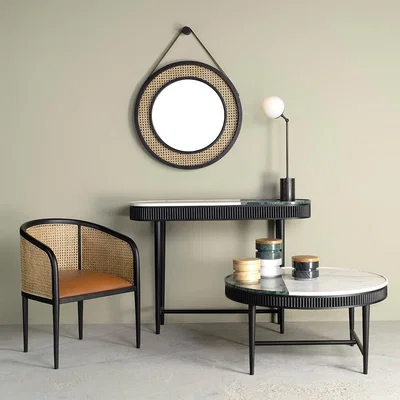 Amara Kam Ce Kam - Mera Double Cane Dining Chair - Tan Leather/Black